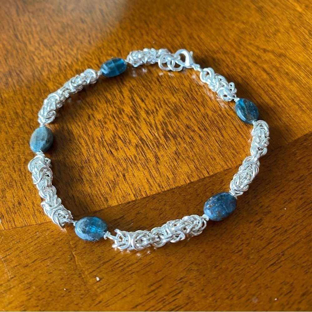 Sterling Silver Apatite Byzantine Bracelet